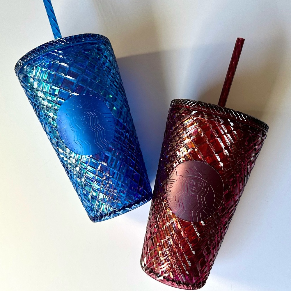 NWT Holiday Starbucks Jeweled Grande Tumbler Cups in Merlot Red & Royal Blue
